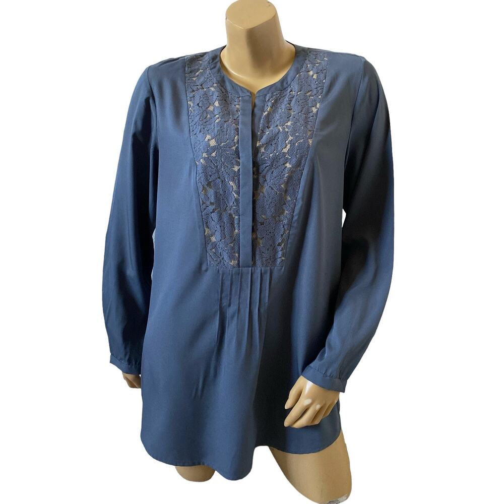 NINE WEST Vintage America Womens Size Medium Blue Long Sleeve V Neck Tunic Shirt